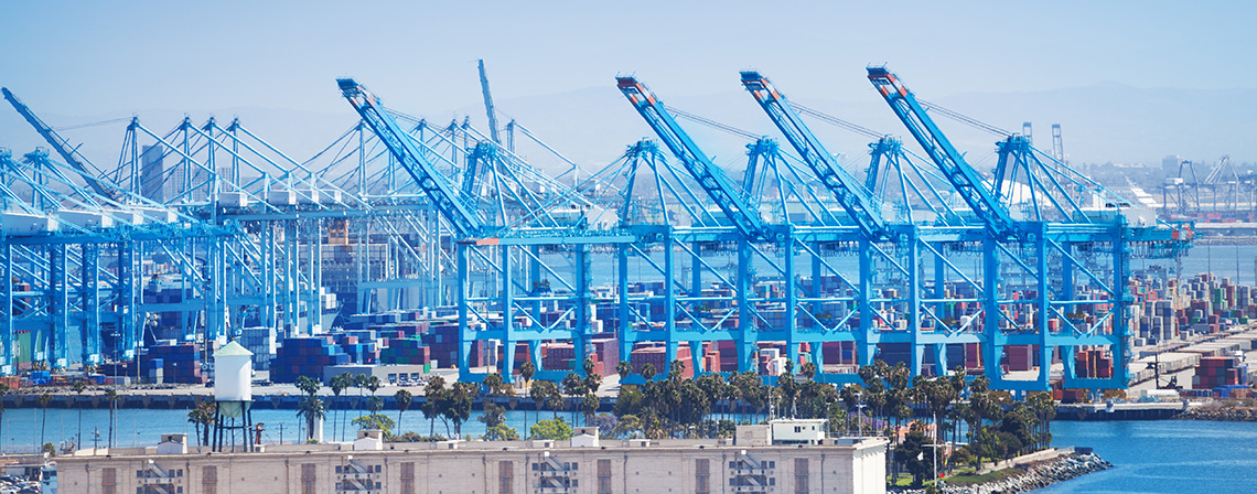 Port of Long Beach - container terminal. Effects of corona pandemic